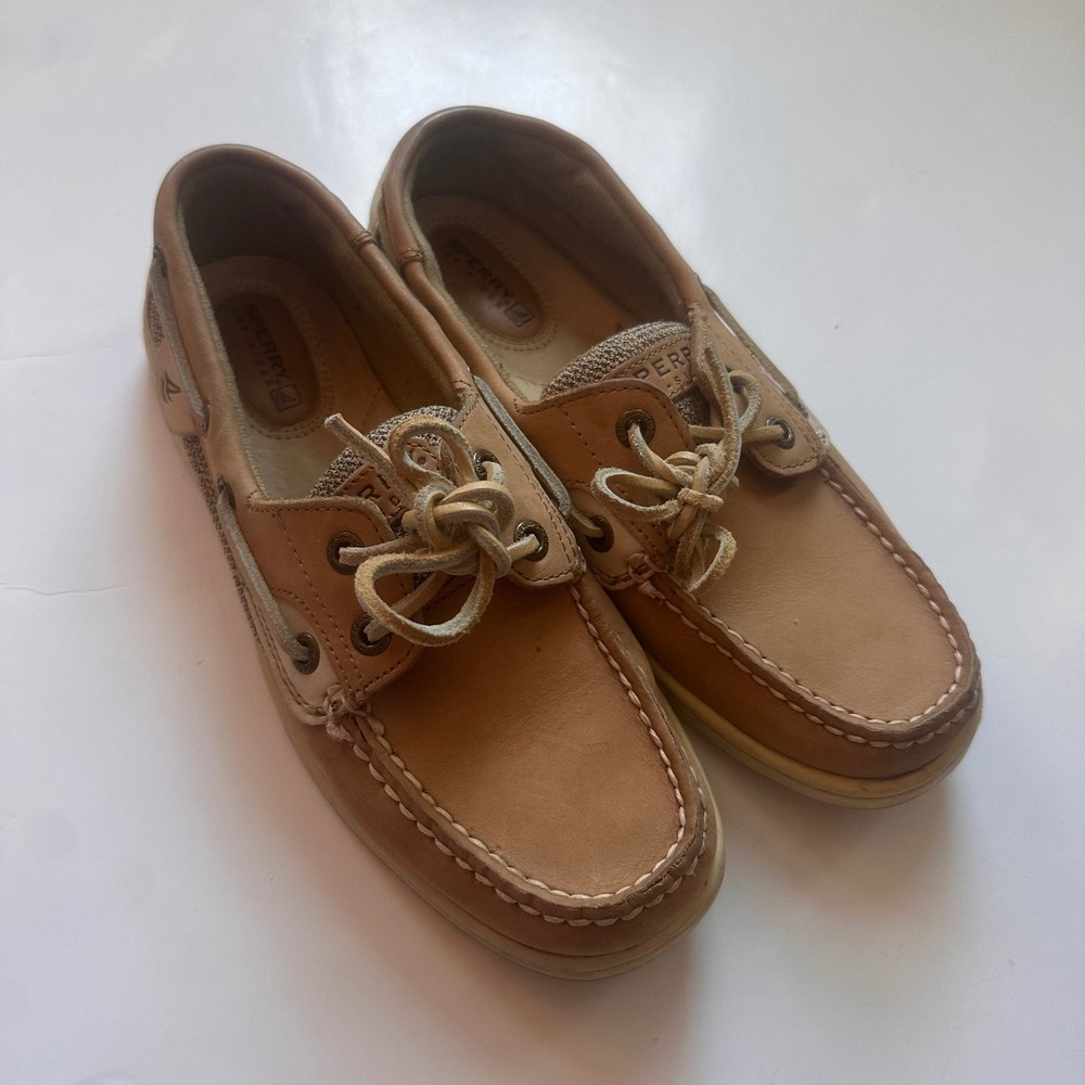 Sperry Top-Sider Womens Angelfish Boat Shoes Tan Leather Mesh 9276619 Size‎ 6.5M